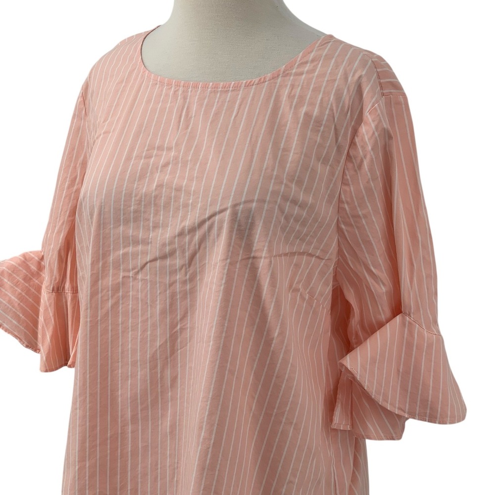 Calvin Klein Women's‎ 3/4 Ruffle Sleeve Blouse Top Peach/White Striped Sz M READ - Picture 6 of 11